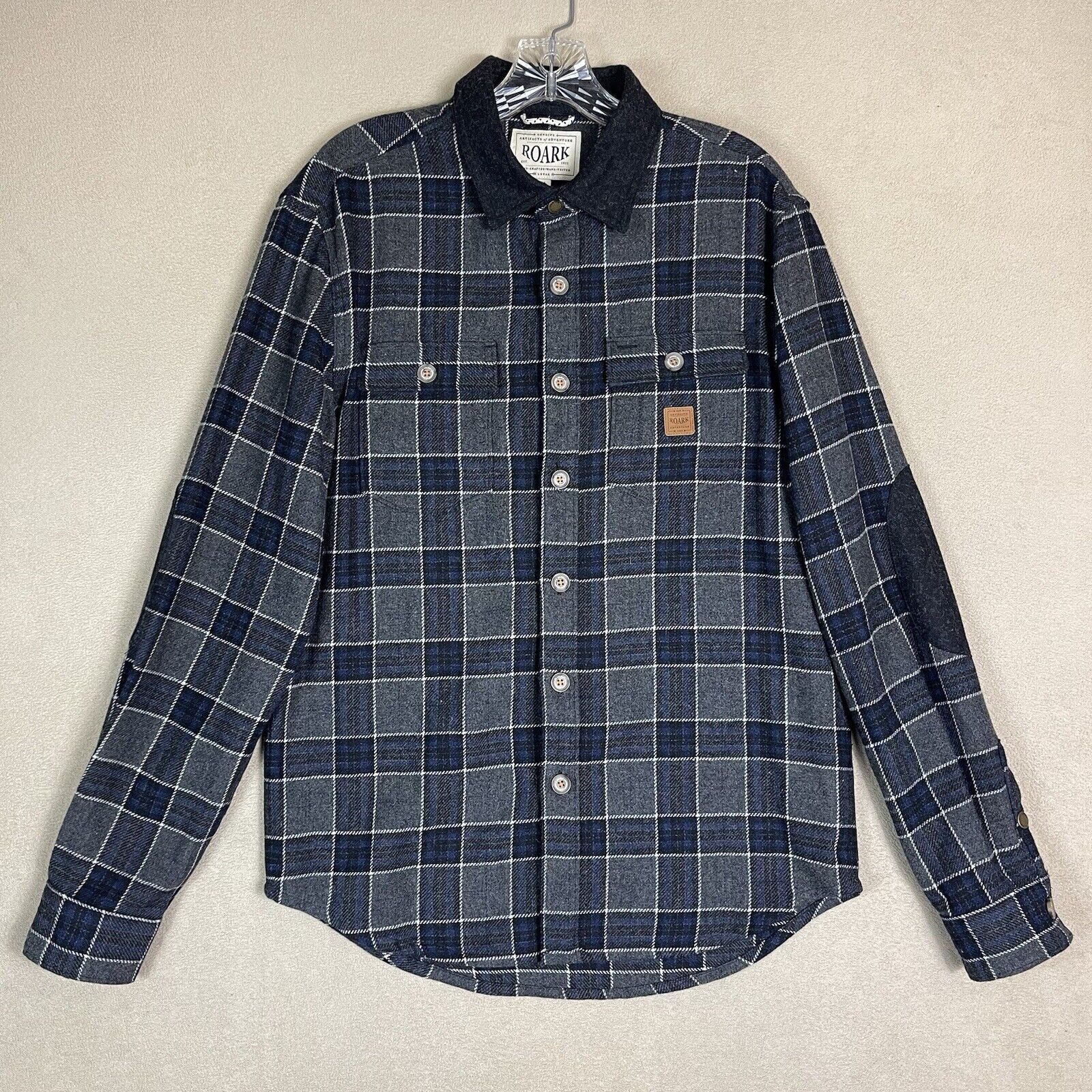 Roark Button Up Shirt Adult Medium Gray Blue Plaid Long Sleeve Outdoor Mens